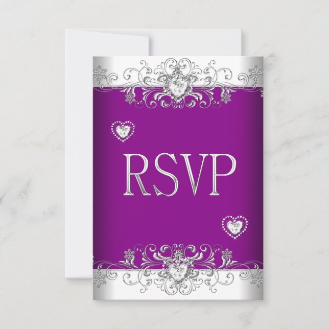 Invitación RSVP Rosa Ciruela Boda Blanco Corazón de Diamante (Anverso)