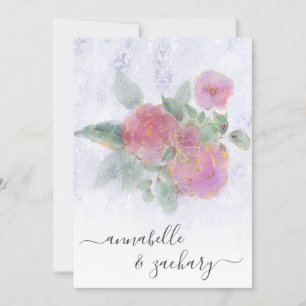 Invitación *~* RSVP - Rosa floral QR Damask Gold AR12 Boda