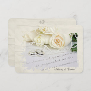 Invitación RSVP rosas blancas y anillos