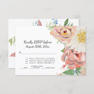 Invitación RSVP Rubor Boda floral rosa y acuarela blanca