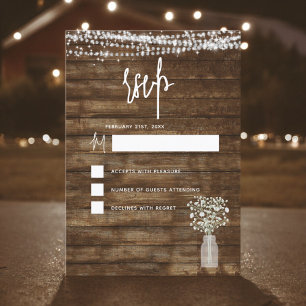 Invitación RSVP Rustic Farmhouse String Lights Country
