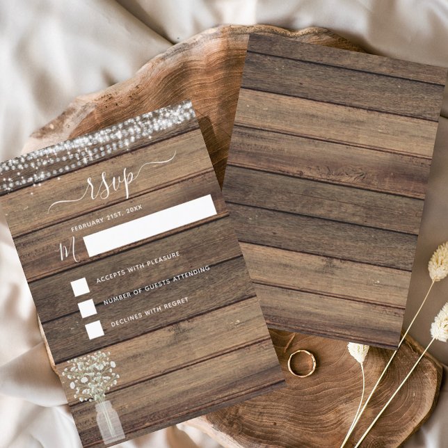 Invitación RSVP Rustic Farmhouse String Lights Country (Subido por el creador)