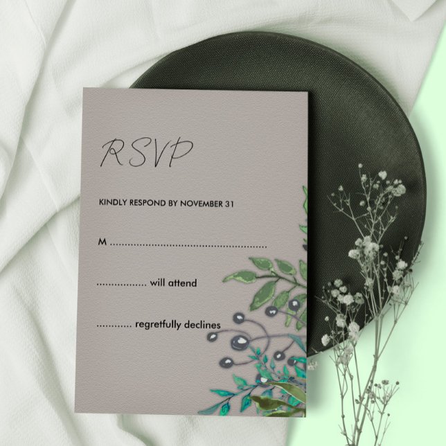 Invitación RSVP Rústica Gris y Foliage Verde Botánico (Subido por el creador)