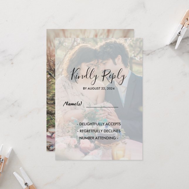 Invitación RSVP, simple y elegante boda de fotos (Anverso/Reverso In Situ)