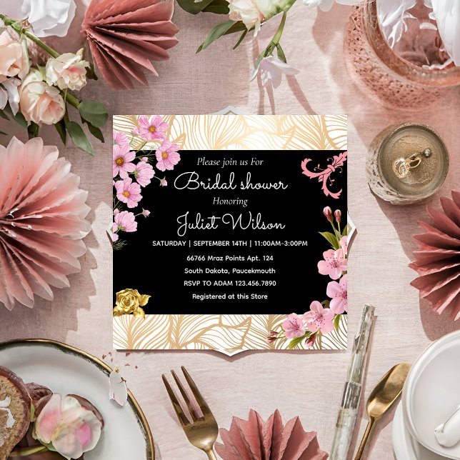 Invitación RSVP Soiree Verde azulada Gold damask ducha de nov (Subido por el creador)