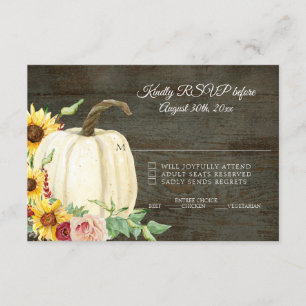 Invitación RSVP Sunflower n Pumpkin Red Burgundy Madera Oscur