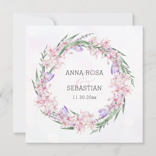 Invitación *~* RSVP Wreath de flores dulces Boho QR AR12 Boda (Anverso)