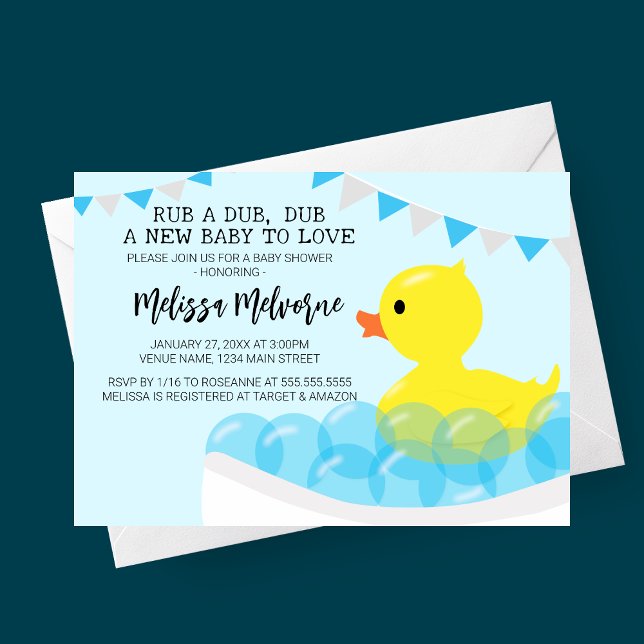 Invitación Rub A Dub, Baby Shower Rubber Ducky (Rub a Dub, Dub Rubber Ducky Baby Shower Invitation for Baby Boy)
