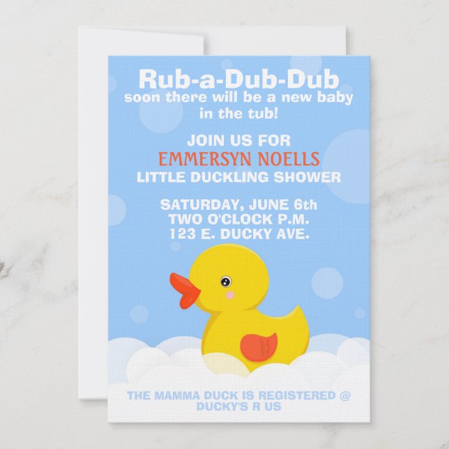 Invitación RUB-A-DUB-DUB Baby Shower/invitación del (Anverso)