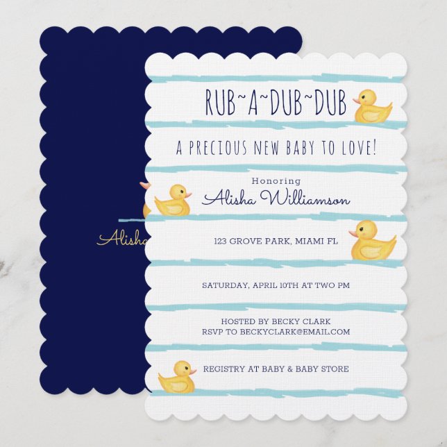 Invitación Rub-A-Dub Dub Cute Yellow Rubber Ducky Baby Shower (Anverso / Reverso)