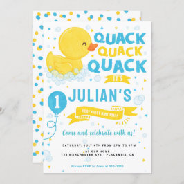 Invitación Rubber Duck Primera fiesta de cumpleaños Blue Yell
