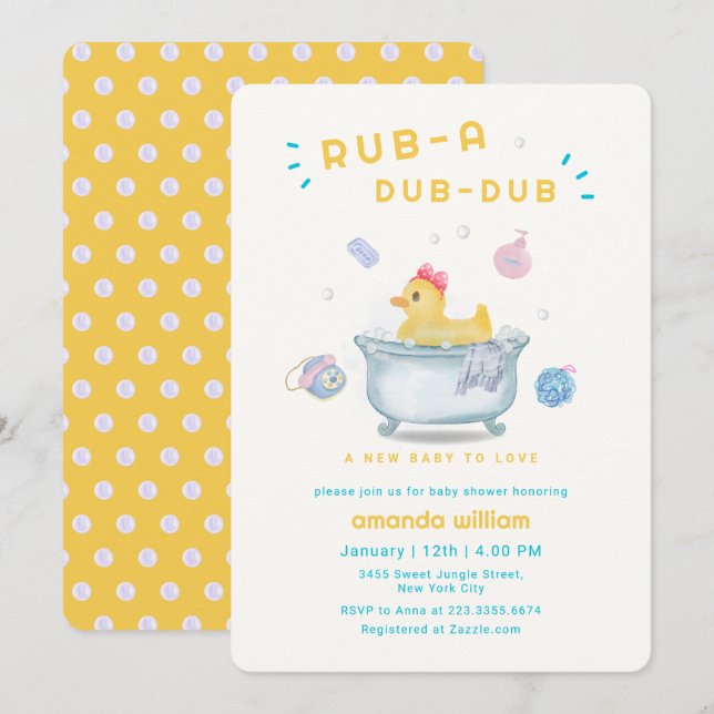 Invitación Rubber Duck Rub A Dub Dub Bathtub Baby Shower  (Anverso / Reverso)
