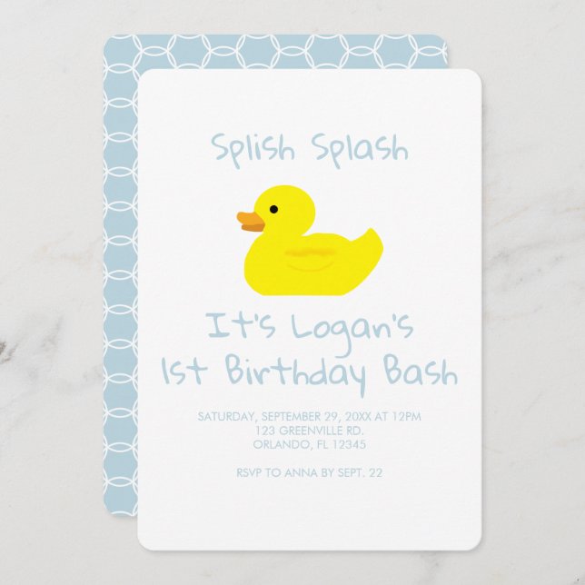 Invitación Rubber Duck Stripe First Birthday Party Invitation (Anverso / Reverso)