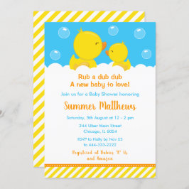 Invitación Rubber Ducky Baby Shower amarillo y azul
