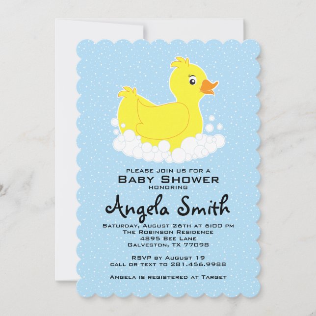 Invitación Rubber Ducky Baby Shower Scalloped (Anverso)
