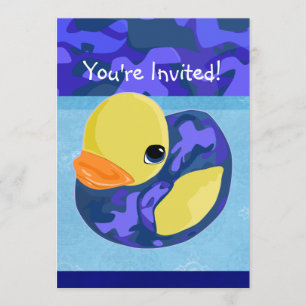 Invitación Rubber Ducky de Camo Azul