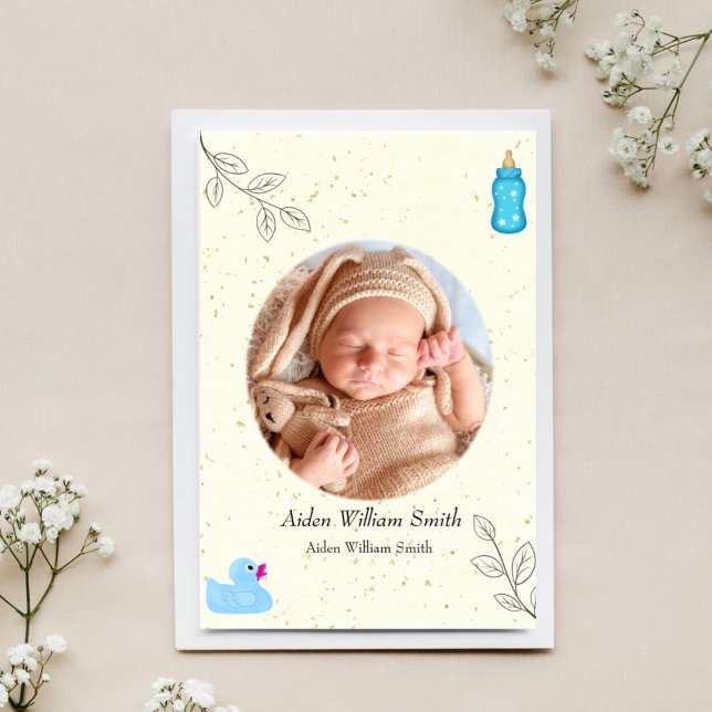 Invitación Rubber Ducky Floral Rice Paper Baby Announcement  (Subido por el creador)