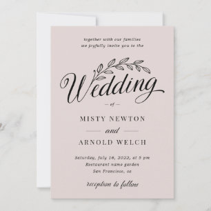 Invitación Rubefacción Polvo Rosa trasero Boda de hoja botáni