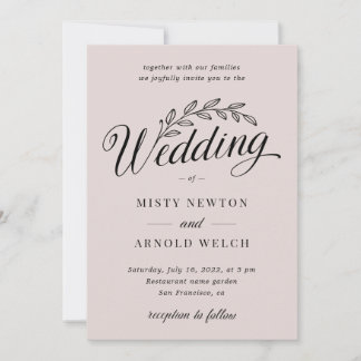 Invitación Rubefacción Polvo Rosa trasero Boda de hoja botáni
