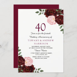 Invitación Rubí Floral Bodas de Rubí 40 Aniversario de Boda