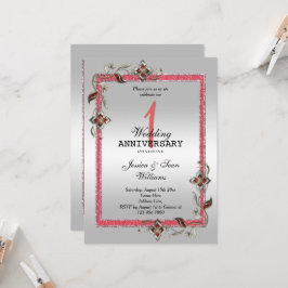 Invitación Rubí Gema, Brillo y Plata 1er Boda
