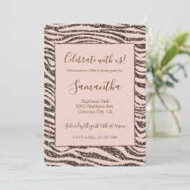 Invitación Rubi Rosa Chocolate Marrón Brillo Estampado Cebra