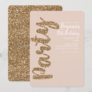 Invitación Rubi Rosa Dorado Glitter Rubor Cumpleaños PARA CUA