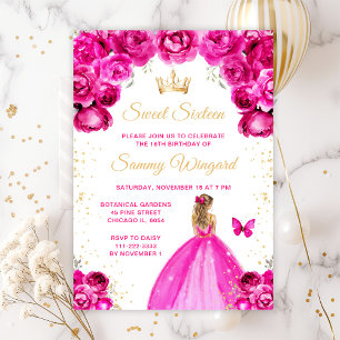 Invitación Rubia Cabello Rosa Caliente Princesa Cumple Dulces