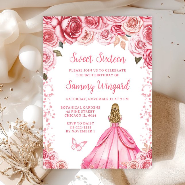 Invitación Rubia Cabello Rosa Princesa Cumpleaños Dulces Diec (Subido por el creador)