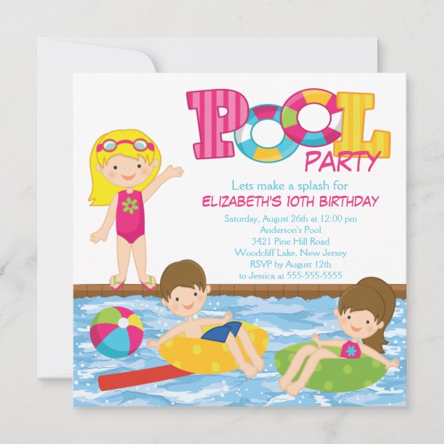 Invitación rubia de la fiesta en la piscina del (Anverso)