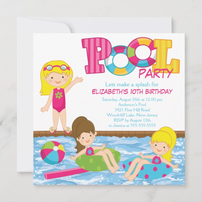 Invitación rubia de la fiesta en la piscina del (Anverso)