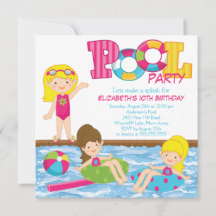 Invitación rubia de la fiesta en la piscina del
