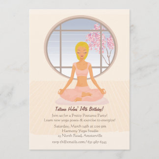 Invitación rubia del chica de la yoga