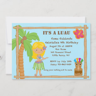 Invitación rubia del cumpleaños de Luau del chica