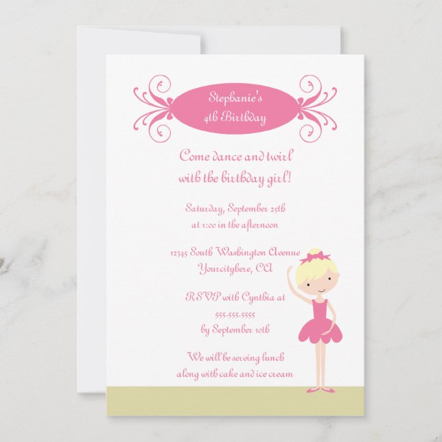 Invitación rubia linda de la fiesta de cumpleaños (Anverso)