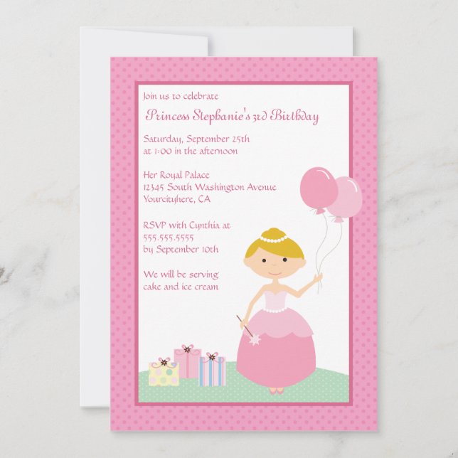 Invitación rubia linda de la fiesta de cumpleaños (Anverso)