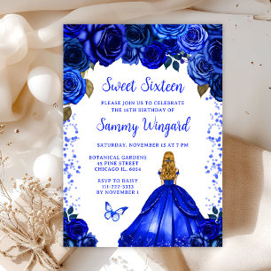 Invitación Rubia Princesa de Azul Real Cumpleaños Dulces Diec