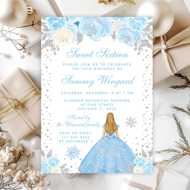 Invitación Rubia Princesa de Cabello Azul Invierno Dulces Die (Subido por el creador)