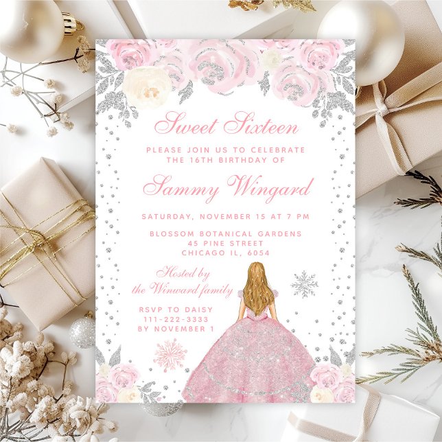 Invitación Rubia Princesa de Invierno Rosa Cumple Dulces Diec (Subido por el creador)