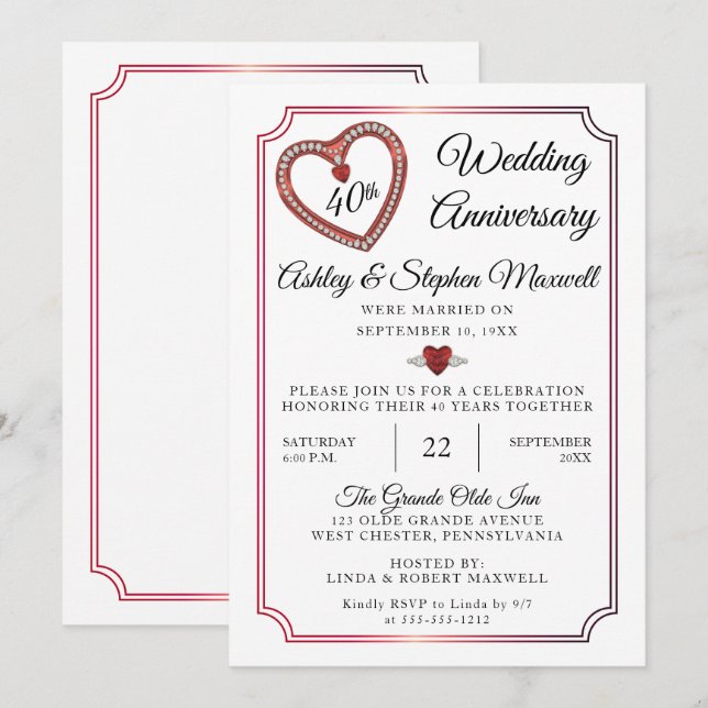 Invitación Rubíes | Diamantes Fiesta de Aniversario de Bodas  (Anverso / Reverso)