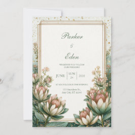 Invitación Rubor Astrantia Verde Teal con Hoja de Oro para Bo