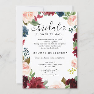 Invitación Rubor azul de la marina Borgoña Bridal Shower por 