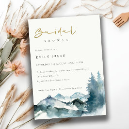 Invitación Rubor azul gris Montañas Pine Bridal Shower