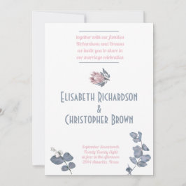 Invitación Rubor Azul Rosa Floral Boda