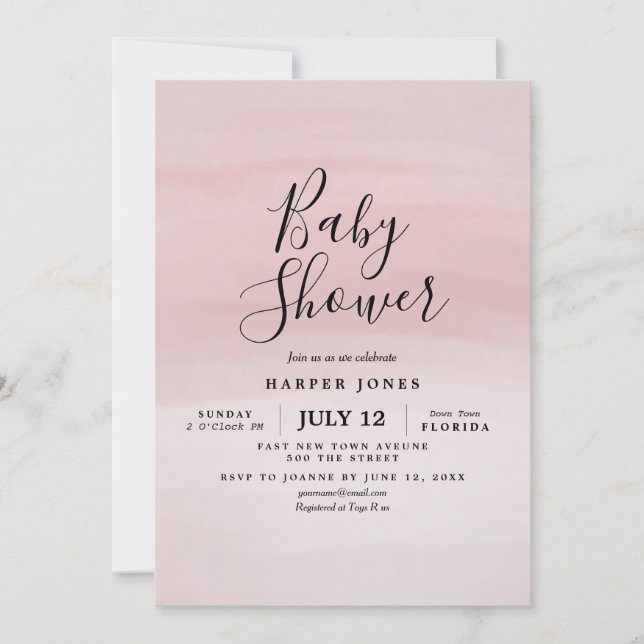 Invitación Rubor Baby Shower invita al sorbo y ve (Anverso)