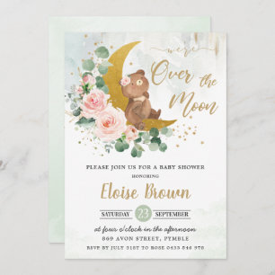 Invitación Rubor Bear We're Over the Moon Chica Baby Shower