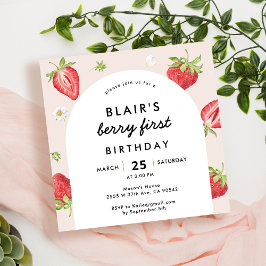 Invitación Rubor Berry First Birday Strawberry Square
