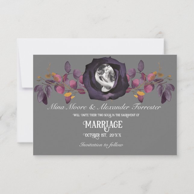 Invitación Rubor Black Rosa Photo Save Our Date (Reverso)