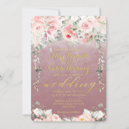 Invitación Rubor Blooms Boda Fancy Gold Calligraphy Mallow