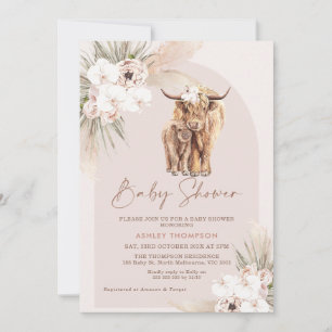 Invitación Rubor Boho Floral Arch Highland Cow Baby Shower